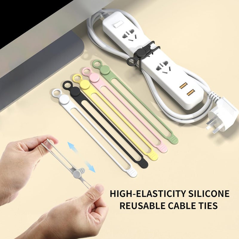 UMUST Silicone Cable Straps,10PCS 7.1"Cord Ties, Reusable Cable Ties，Travel Cord Organizer，Wire Organizer Ties for Kitchen,Home,School,Bundle Storage for Cables Etc（5 Colors） - Image 3